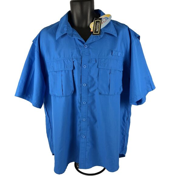 New Mens Canyon Creek SS Vented Fishing Outdoor Shirt Size XL UPF 40 Blue NWT - Picture 1 of 7
